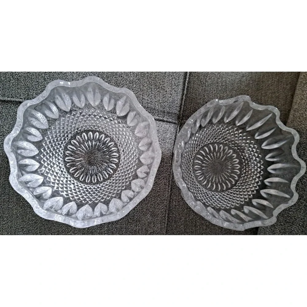 Vintage‎ 25% Lead Crystal Bowl Clear Cut Glass Scalloped Edges Set Of 2 4.5 X 3